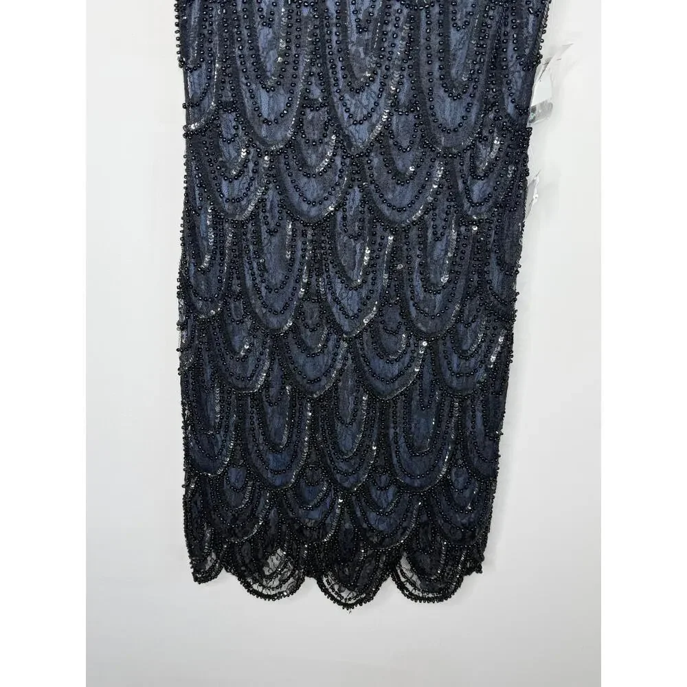 Pisarro Nights Embellished Sequins Sleeveless Mini Cocktail Dress Navy Blue 6
